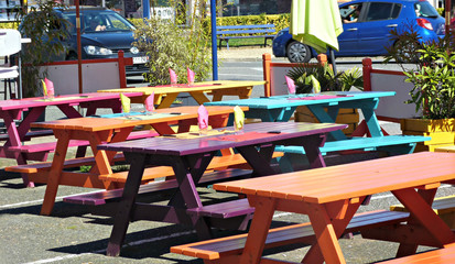 Colorful tables terrace