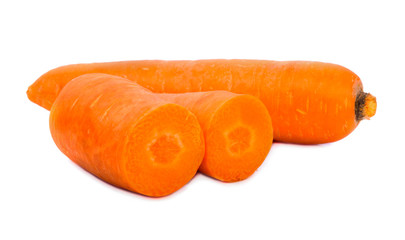 Carrot isolated on white background, sliced in half