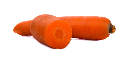 Carrot isolated on white background, sliced in half