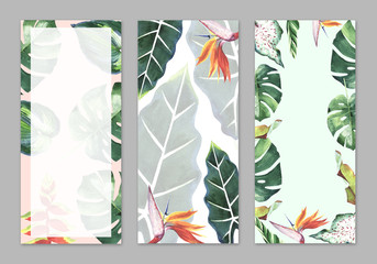 Tropical Hawaii leaves palm tree theme in a watercolor style isolated.