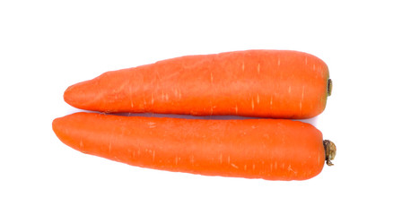 Carrots isolated on white background, top view