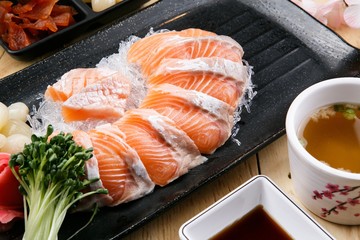 sliced raw salmon