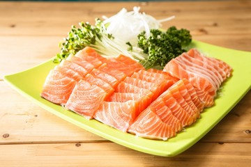 sliced raw salmon