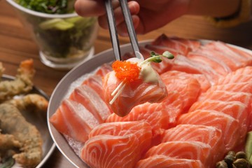 sliced raw salmon