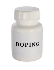 Doping. Plastic Medicine Vial on a white background