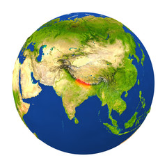 Nepal highlighted on Earth