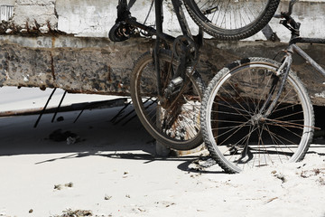 Rusty bicycle in the sand beach. July, 2016 : Gili Trawangan island Lombok, Indonesia