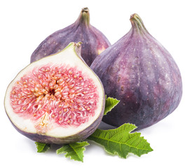 Ripe fig fruits on the white background.