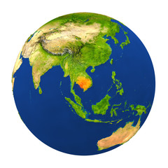 Cambodia highlighted on Earth
