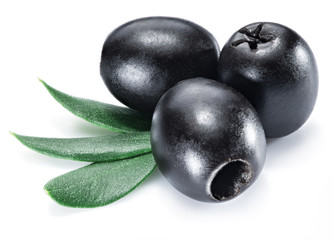 Olive fruit and olive leaves.