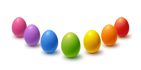 Rainbow colored Easter eggs isolated on white
