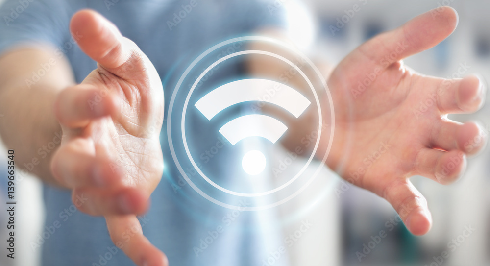 Aufkleber Businessman using free wifi hotspot interface 3D rendering