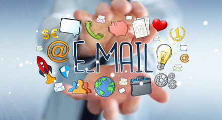 Businessman using manuscript contact text