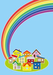 シンプルな住宅街と虹(カラー)