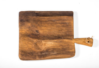 Old wooden kitchen board on a white background