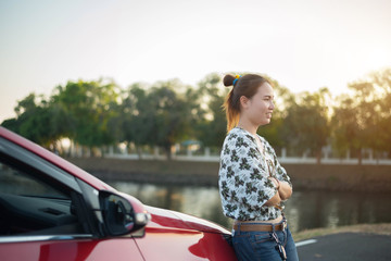 woman smile in car