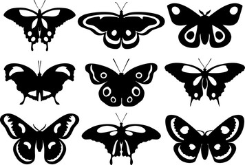 Set of silhouettes butterflies isolated on white background. Vector illustration.