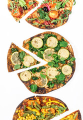Vegan pizza on white background, top view