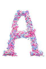 pink and purpleletter A pieces of colored paper