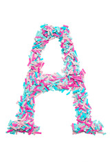 pink and blue letter A  pieces of colored paper