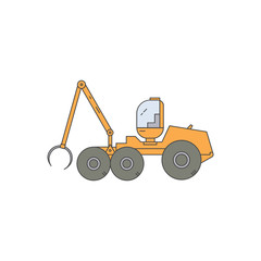 Forest harvester isolated on a white background. Flat line vector. Forestry machine line icon. 