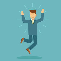 Guy jumping with happy expression