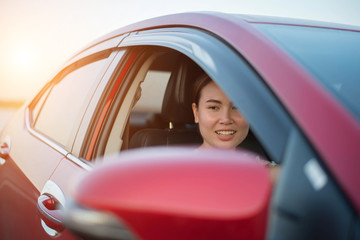 woman smile in car