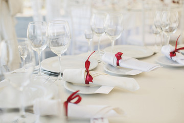 Beautiful wine and champagne glasses in the restaurant.