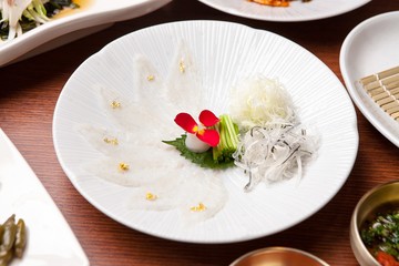 Sliced Raw blow fish