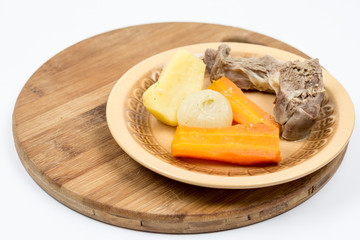 Boiled beef meat with potatoe carrot and onion for soup