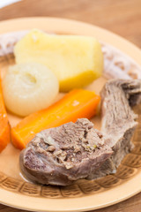 Boiled beef meat with potatoe carrot and onion for soup