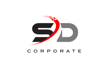 SD Modern Letter Logo Design with Swoosh