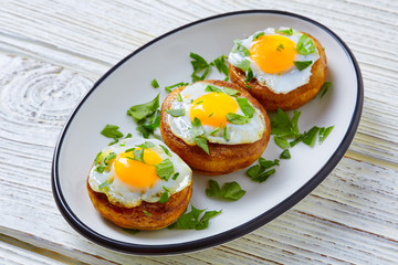 Tapas mushrooms with quail eggs from Spain