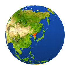North Korea highlighted on Earth