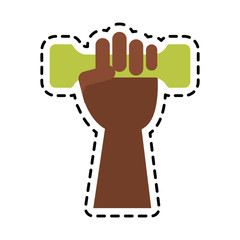 hand holding dumbbell weights icon image vector illustration design 