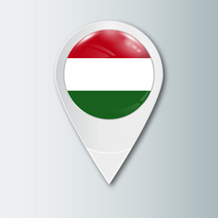 Fototapeta premium Pointer with the national flag of Hungary in the ball with reflection. Tag to indicate the location. Realistic vector illustration.