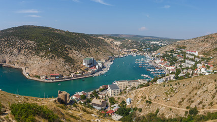 Fototapeta na wymiar Wide panorama of the Balaklava Bay, near Sevastopol