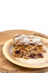 Cherry cake on the plate with copy space