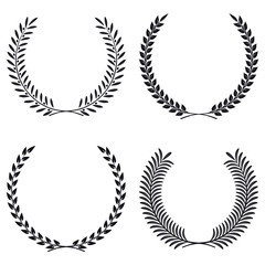 Wreath Set Vector Silhouette. Leaves and Branches Round Frames