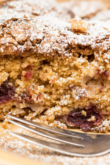 Cherry cake on the plate with copy space