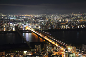 Fototapeta na wymiar Osaka city in Japan cityscape at night view