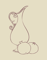 Ripe grenades near the dish with sweet donuts