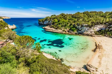 Foto op Plexiglas Idyllic view of the beautiful beach cove of Cala Llombards on Majorca Spain, Mediterranean Sea © vulcanus