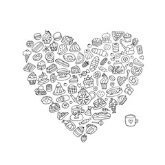 Cakes and sweets collection, heart shape for your design