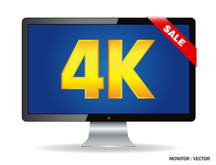 Creative abstract ultra high definition digital television screen technology concept: 4K TV or computer PC monitor display isolated on white background with reflection effect