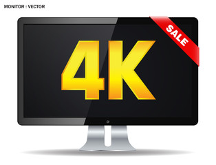 Creative abstract ultra high definition digital television screen technology concept: 4K TV or computer PC monitor display isolated on white background with reflection effect