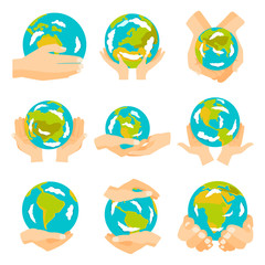 Globe earth in hand icon vector illustration.