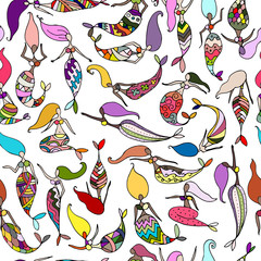 Mermaids sketch, seamless pattern for your design