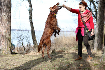 playing with a dog
