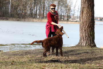 playing with a dog
